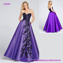 Strapless Mikado Full A-Line Gown Adorned with Asymmetrical Embroidered Applique Evening Dress with Side Pockets